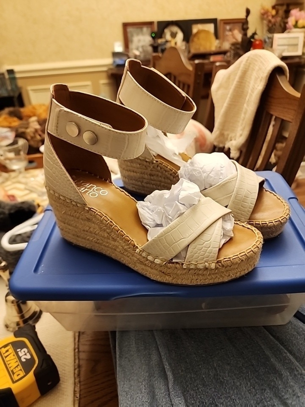 NWOT‎ Franco Sarto Cream Espadrille Wedge Sandals with Ankle Strap